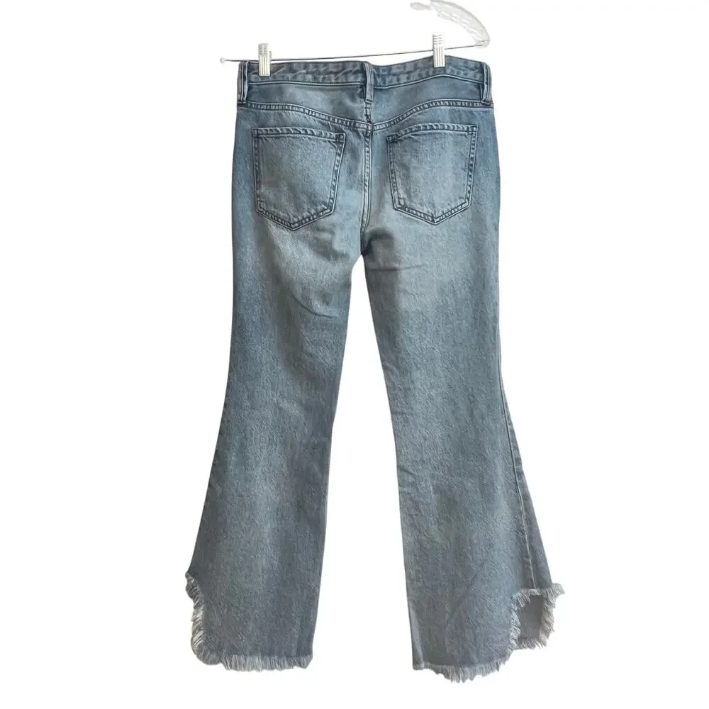 We The Free Free People Level Up Slit Slim Flare Jeans Raw Hem Size: 27